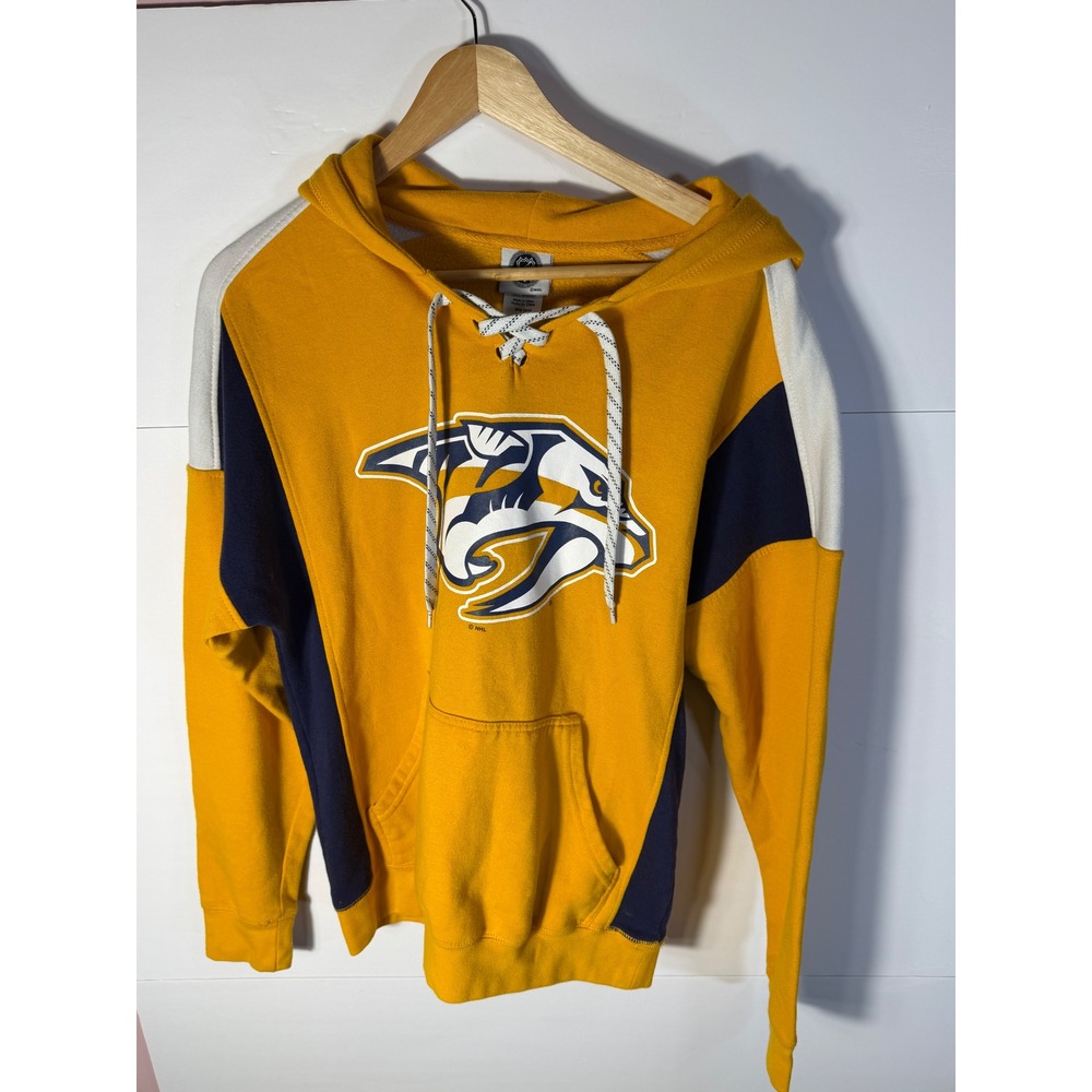 NHL Nashville Predators Lace Up Hoodie Gold Navy White Hockey Sweatshirt Mens M